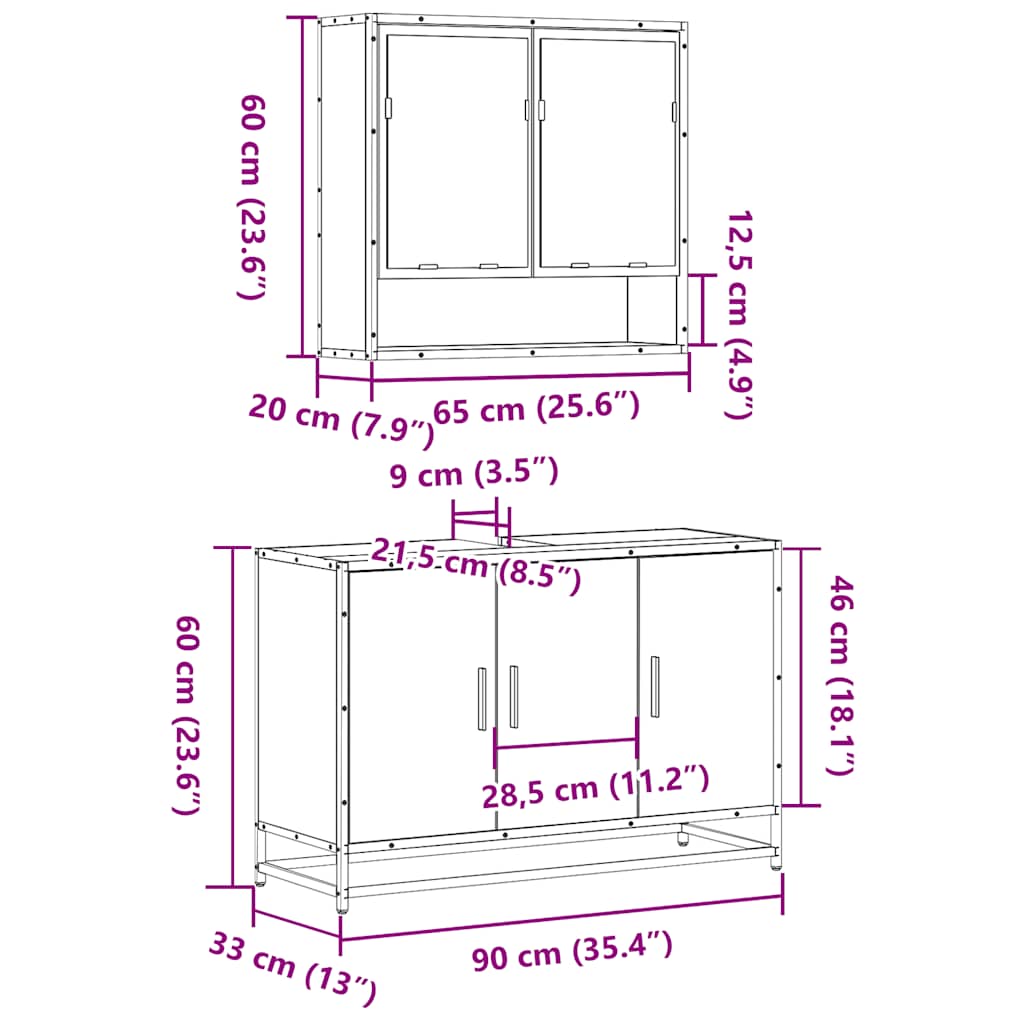 vidaXL 2-tlg. Badmöbel-Set Räuchereiche Holzwerkstoff