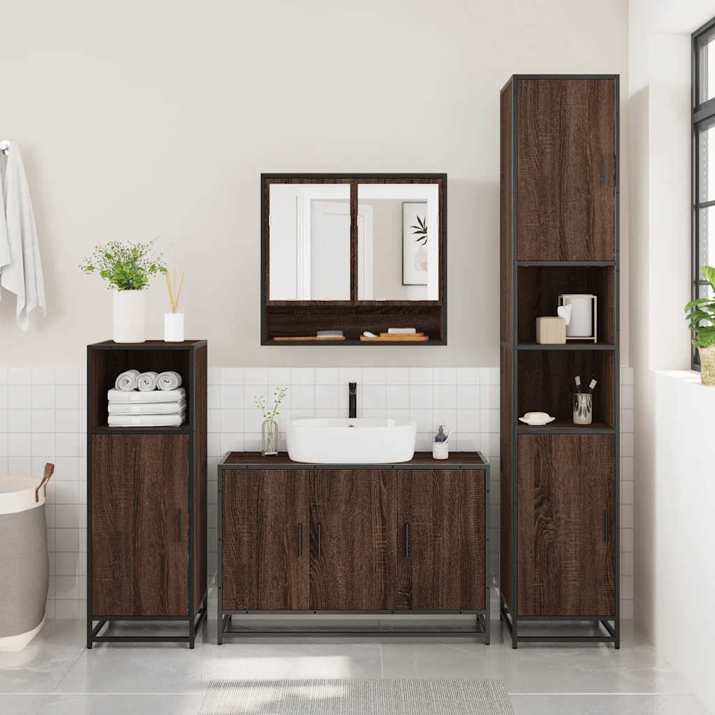 vidaXL 2-tlg. Badmöbel-Set Braun Eichen-Optik Holzwerkstoff
