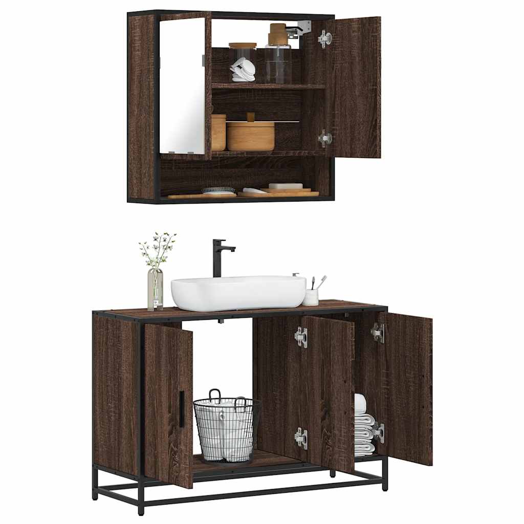 vidaXL 2-tlg. Badmöbel-Set Braun Eichen-Optik Holzwerkstoff