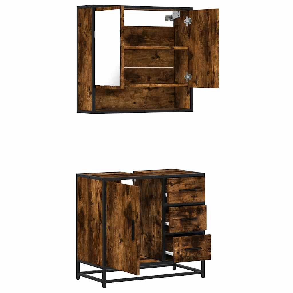 vidaXL 2-tlg. Badmöbel-Set Räuchereiche Holzwerkstoff