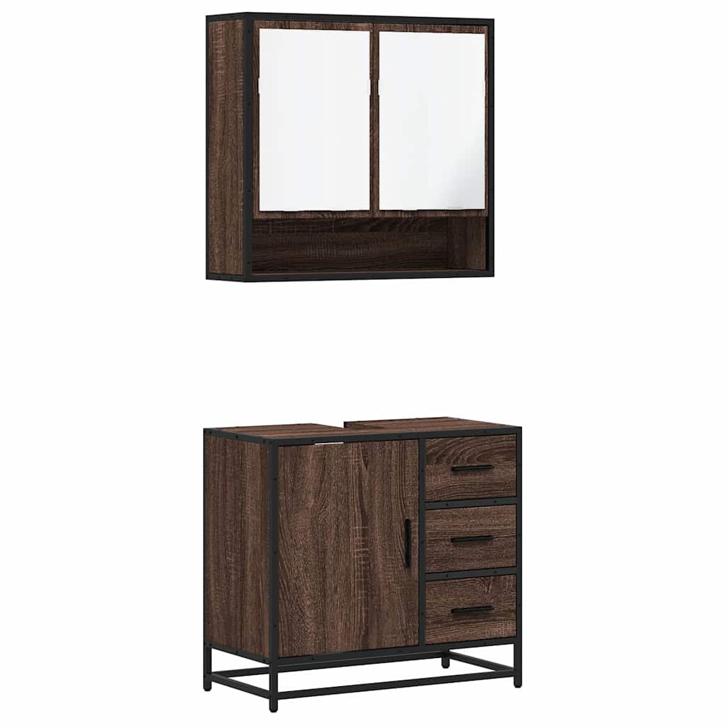 vidaXL 2-tlg. Badmöbel-Set Braun Eichen-Optik Holzwerkstoff