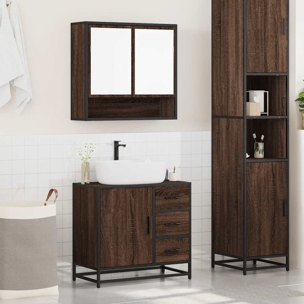 vidaXL 2-tlg. Badmöbel-Set Braun Eichen-Optik Holzwerkstoff