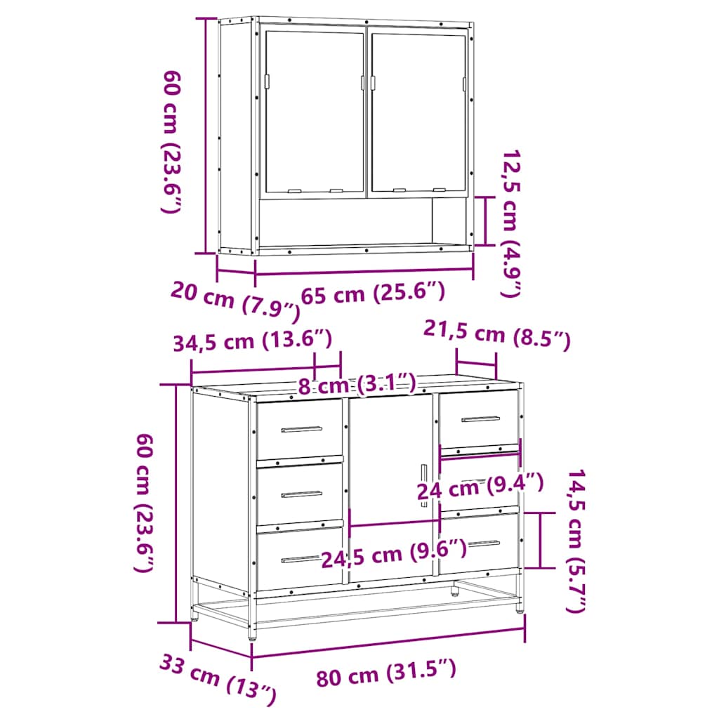 vidaXL Ensemble de meubles de salle de bain 2 pièces Aggloméré chêne Sonoma