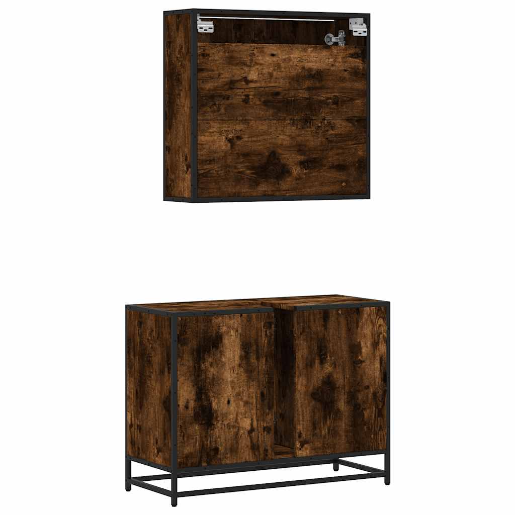 vidaXL 2-tlg. Badmöbel-Set Räuchereiche Holzwerkstoff