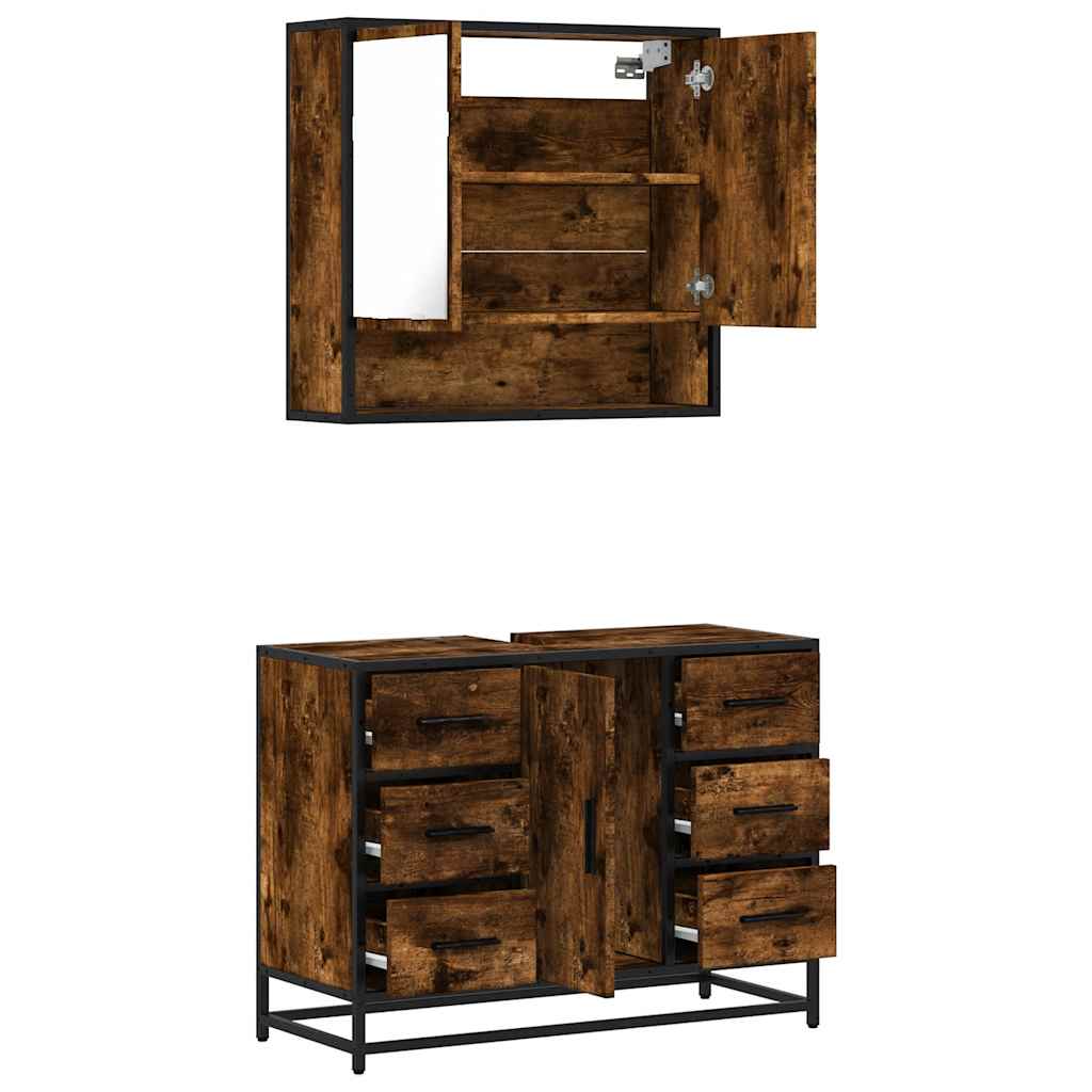 vidaXL 2-tlg. Badmöbel-Set Räuchereiche Holzwerkstoff