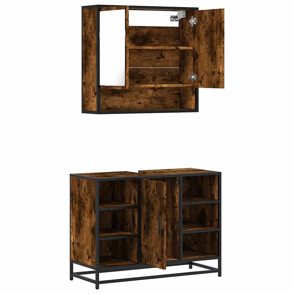 vidaXL 2-tlg. Badmöbel-Set Räuchereiche Holzwerkstoff