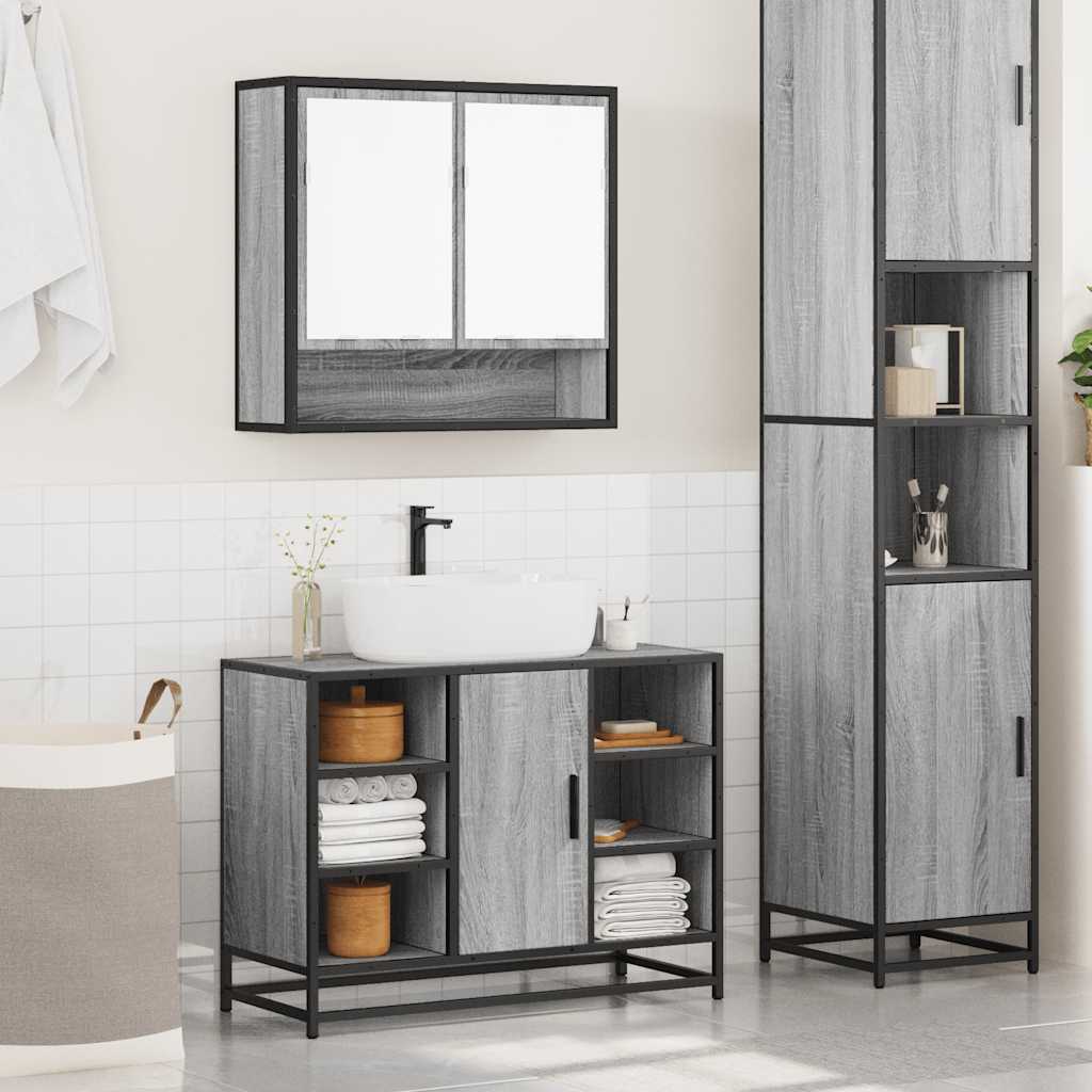 vidaXL 2-tlg. Badmöbel-Set Grau Sonoma Holzwerkstoff