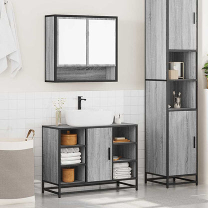 vidaXL 2-tlg. Badmöbel-Set Grau Sonoma Holzwerkstoff