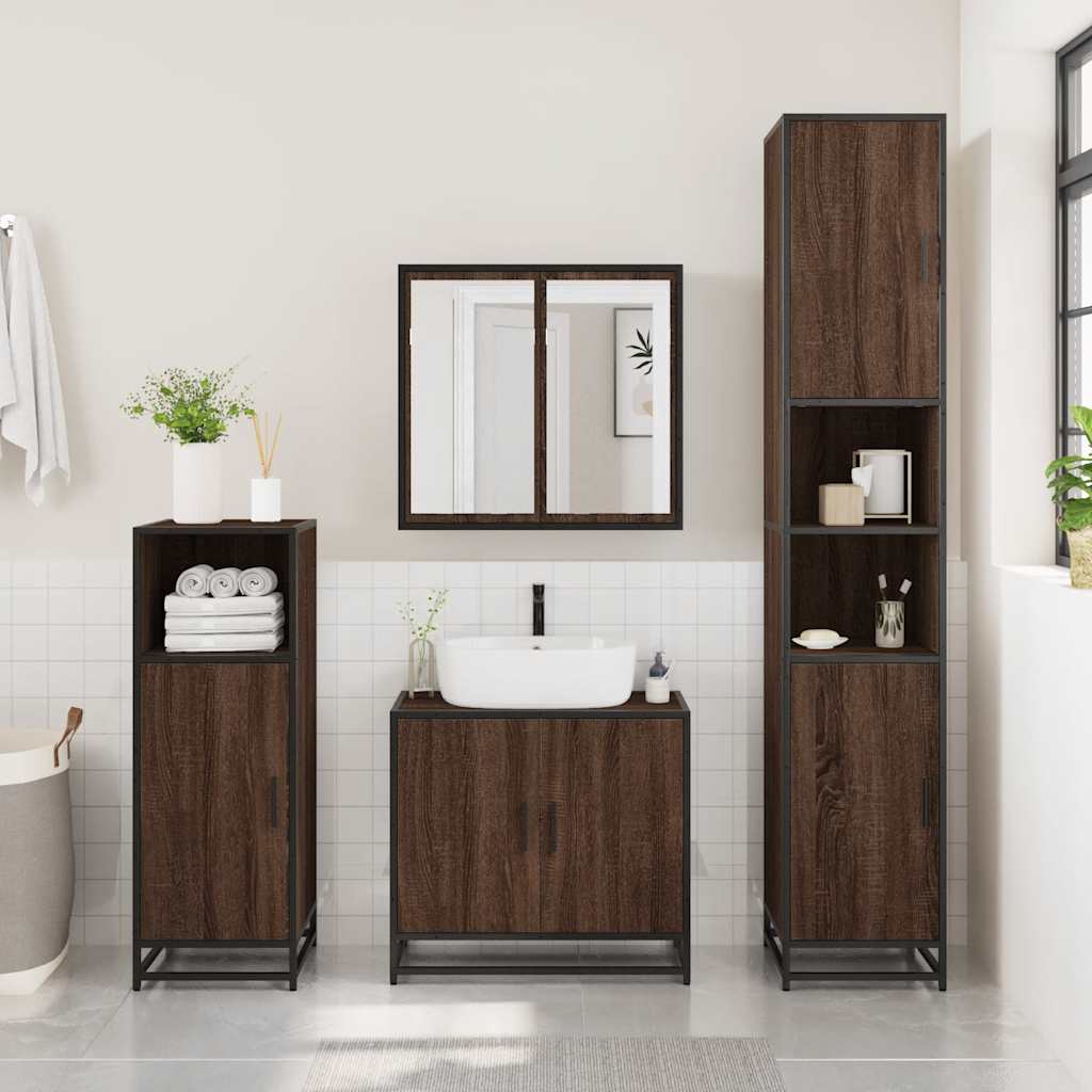 vidaXL 3-tlg. Badmöbel-Set Braun Eichen-Optik Holzwerkstoff