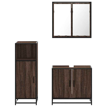 vidaXL 3-tlg. Badmöbel-Set Braun Eichen-Optik Holzwerkstoff
