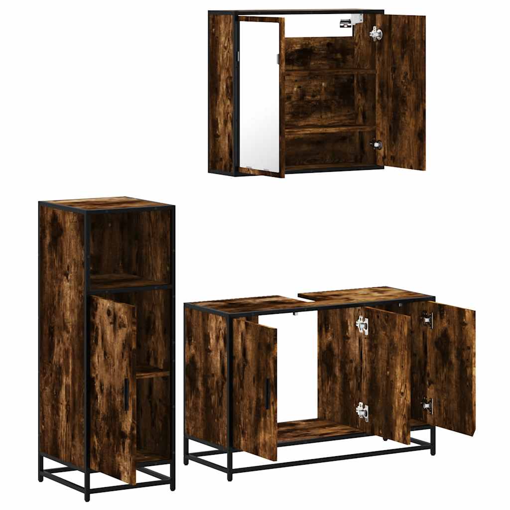 vidaXL 3-tlg. Badmöbel-Set Räuchereiche Holzwerkstoff