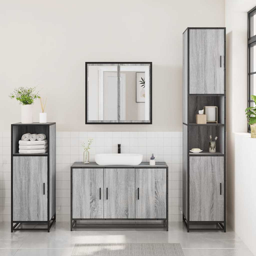 vidaXL 3-tlg. Badmöbel-Set Grau Sonoma Holzwerkstoff