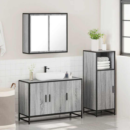 vidaXL 3-tlg. Badmöbel-Set Grau Sonoma Holzwerkstoff