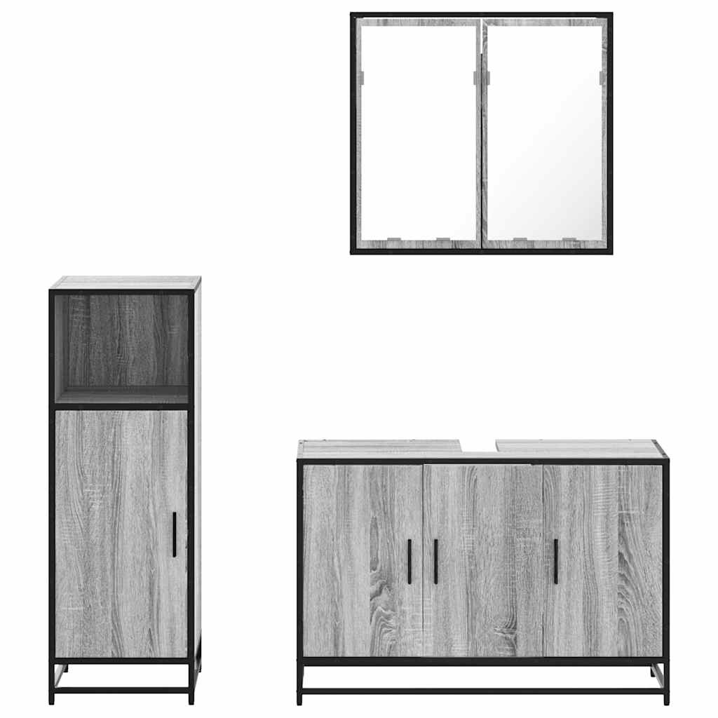 vidaXL 3-tlg. Badmöbel-Set Grau Sonoma Holzwerkstoff