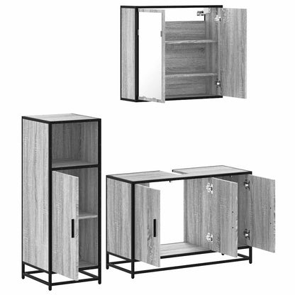 vidaXL 3-tlg. Badmöbel-Set Grau Sonoma Holzwerkstoff
