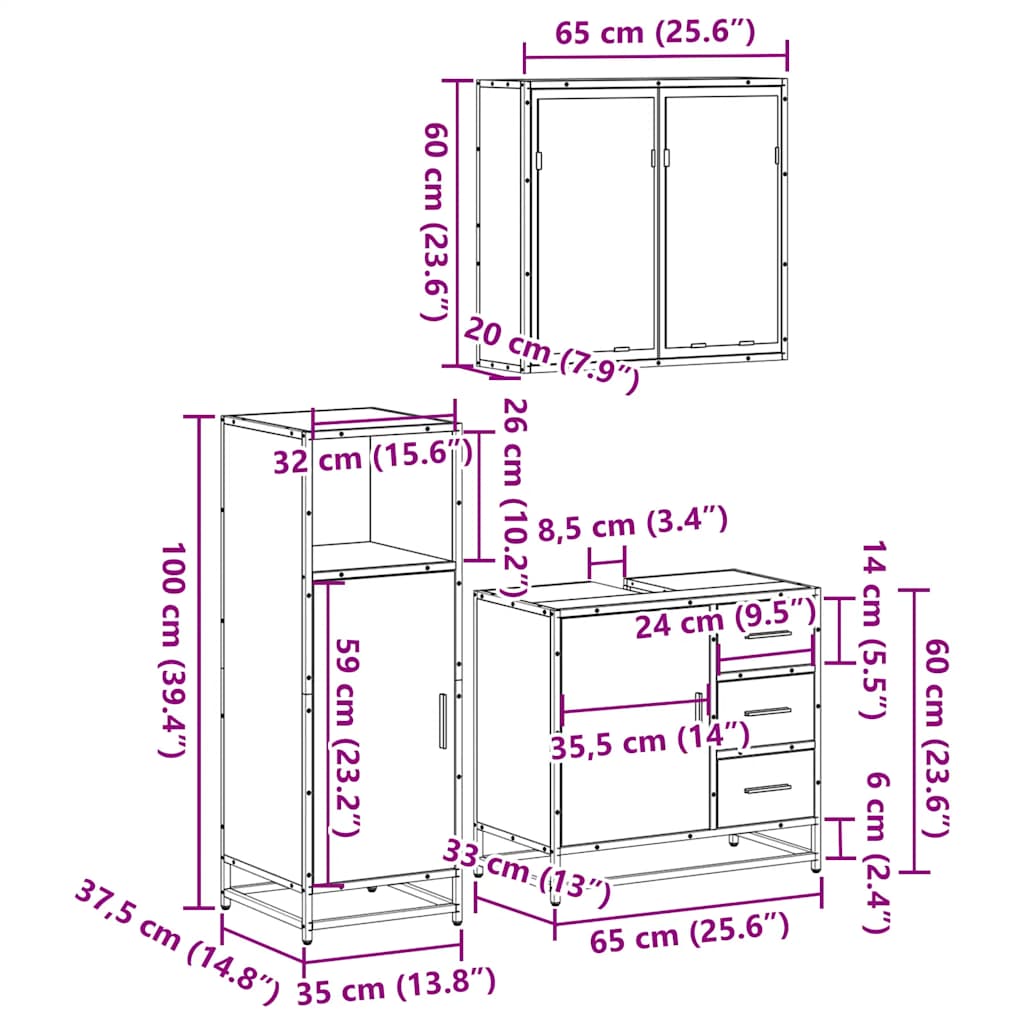 vidaXL Ensemble de meubles de salle de bain 3 pcs Chêne Sonoma Aggloméré