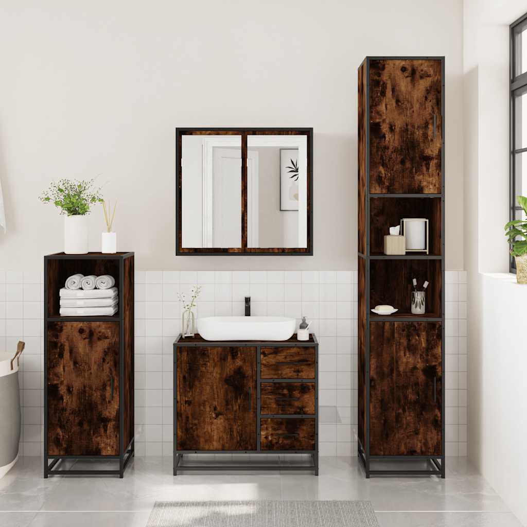 vidaXL Ensemble de meubles de salle de bain 3 pièces Chêne fumé Bois d'ingénierie