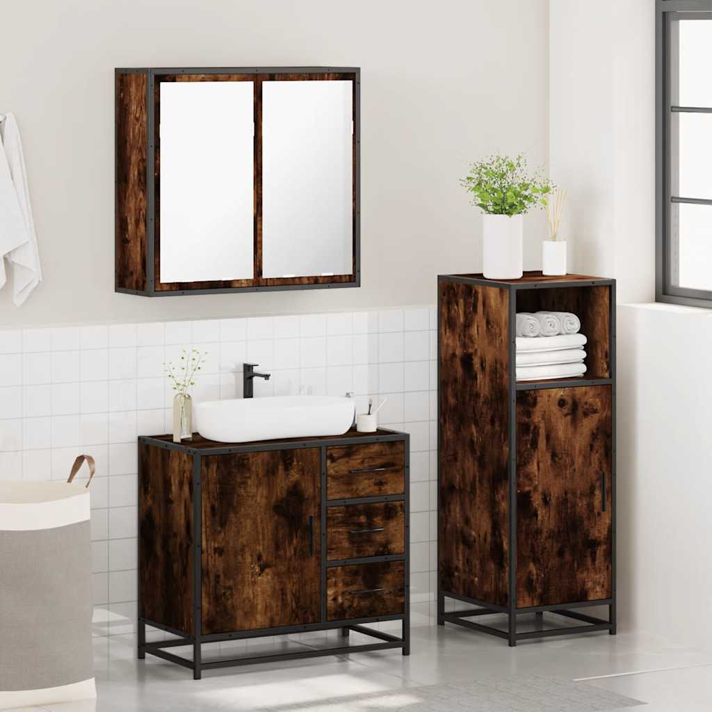 vidaXL Ensemble de meubles de salle de bain 3 pièces Chêne fumé Bois d'ingénierie