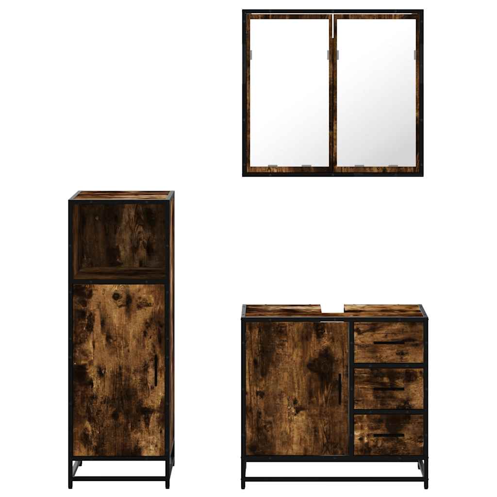 vidaXL Ensemble de meubles de salle de bain 3 pièces Chêne fumé Bois d'ingénierie