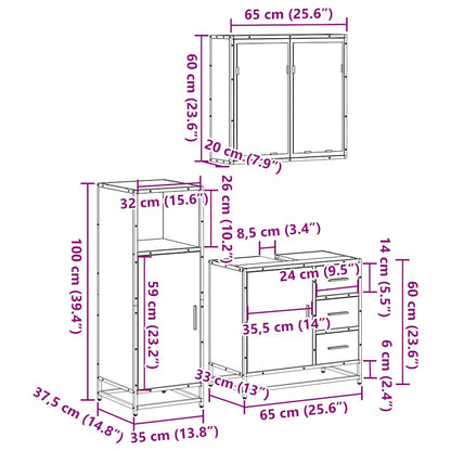 vidaXL Ensemble de meubles de salle de bain 3 pièces Chêne fumé Bois d'ingénierie
