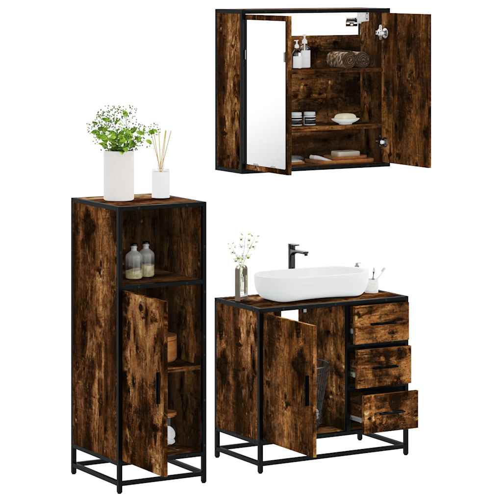 vidaXL Ensemble de meubles de salle de bain 3 pièces Chêne fumé Bois d'ingénierie