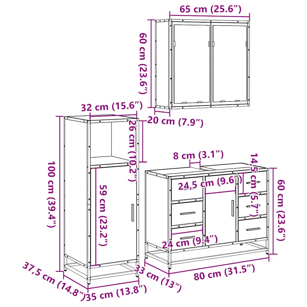 vidaXL Ensemble de meubles de salle de bain 3 pcs Chêne Sonoma Aggloméré
