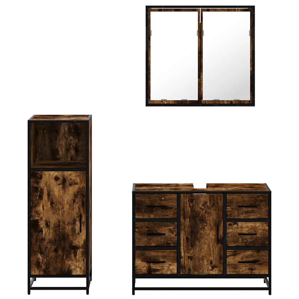 vidaXL 3-tlg. Badmöbel-Set Räuchereiche Holzwerkstoff