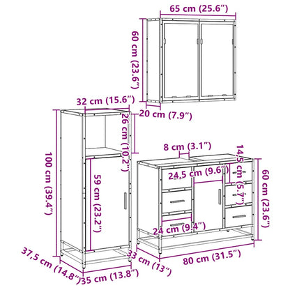 vidaXL 3-tlg. Badmöbel-Set Räuchereiche Holzwerkstoff