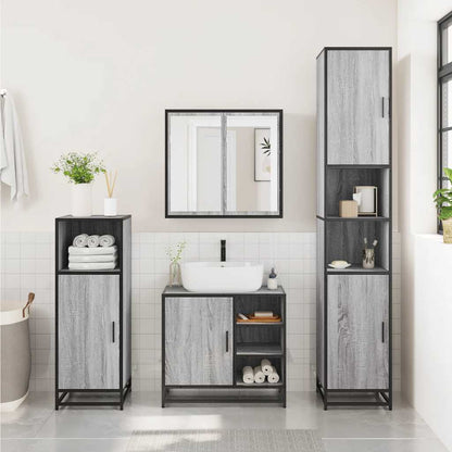 vidaXL 3-tlg. Badmöbel-Set Grau Sonoma Holzwerkstoff