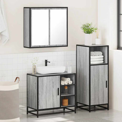 vidaXL 3-tlg. Badmöbel-Set Grau Sonoma Holzwerkstoff
