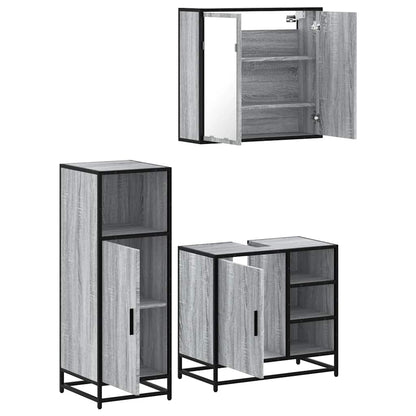 vidaXL 3-tlg. Badmöbel-Set Grau Sonoma Holzwerkstoff