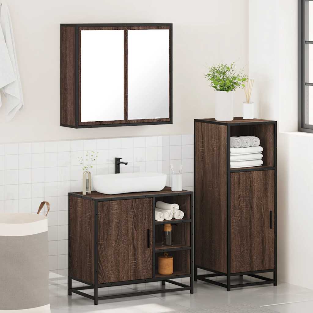 vidaXL 3-tlg. Badmöbel-Set Braun Eichen-Optik Holzwerkstoff