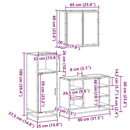 vidaXL 3-tlg. Badmöbel-Set Räuchereiche Holzwerkstoff