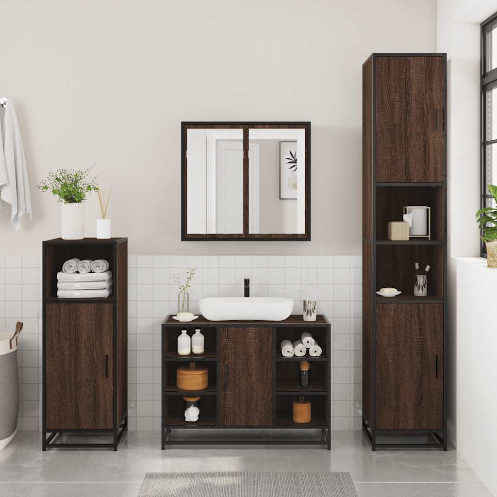 vidaXL 3-tlg. Badmöbel-Set Braun Eichen-Optik Holzwerkstoff
