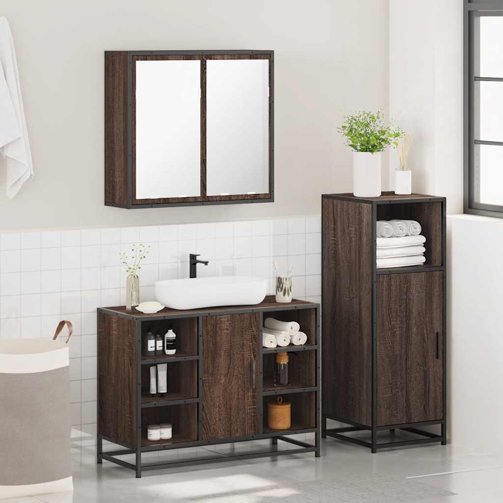 vidaXL 3-tlg. Badmöbel-Set Braun Eichen-Optik Holzwerkstoff