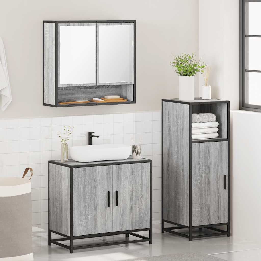 vidaXL 3-tlg. Badmöbel-Set Grau Sonoma Holzwerkstoff