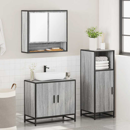 vidaXL 3-tlg. Badmöbel-Set Grau Sonoma Holzwerkstoff