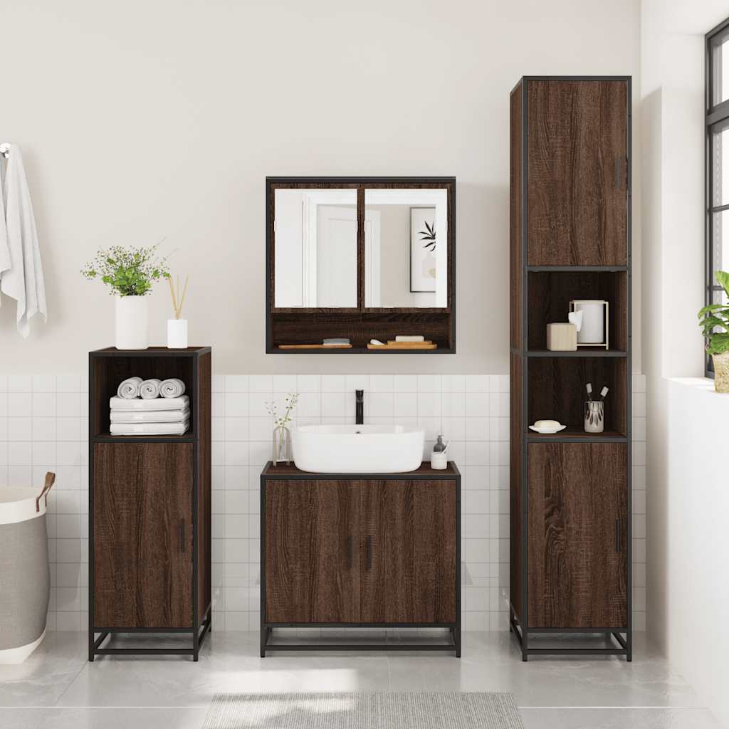 vidaXL 3-tlg. Badmöbel-Set Braun Eichen-Optik Holzwerkstoff