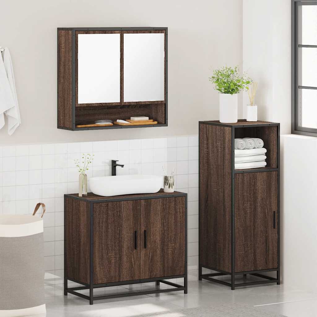 vidaXL 3-tlg. Badmöbel-Set Braun Eichen-Optik Holzwerkstoff