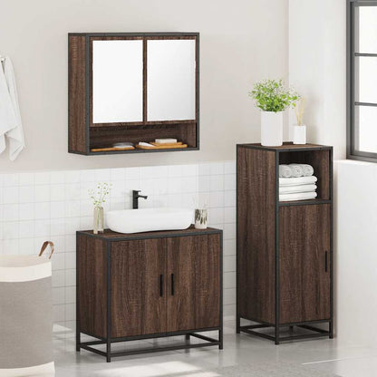 vidaXL 3-tlg. Badmöbel-Set Braun Eichen-Optik Holzwerkstoff