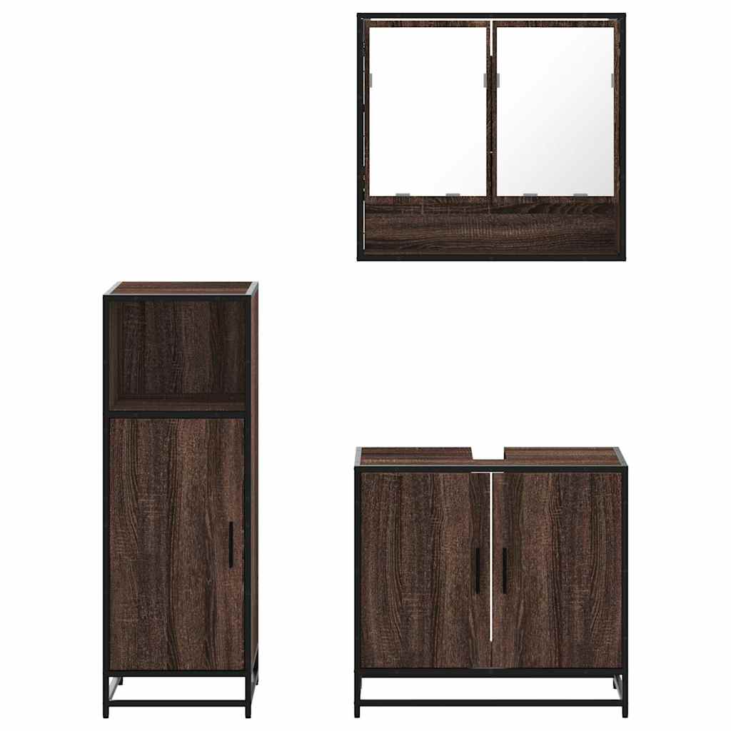vidaXL 3-tlg. Badmöbel-Set Braun Eichen-Optik Holzwerkstoff