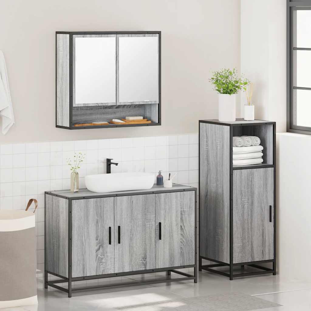 vidaXL 3-tlg. Badmöbel-Set Grau Sonoma Holzwerkstoff