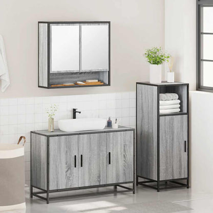 vidaXL 3-tlg. Badmöbel-Set Grau Sonoma Holzwerkstoff