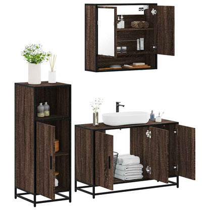 vidaXL 3-tlg. Badmöbel-Set Braun Eichen-Optik Holzwerkstoff
