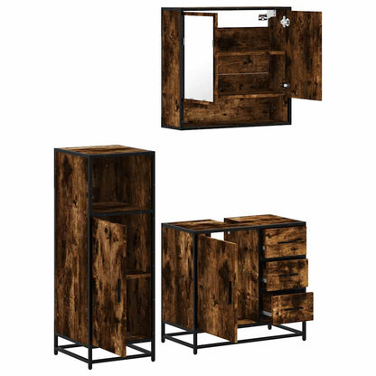 vidaXL 3-tlg. Badmöbel-Set Räuchereiche Holzwerkstoff