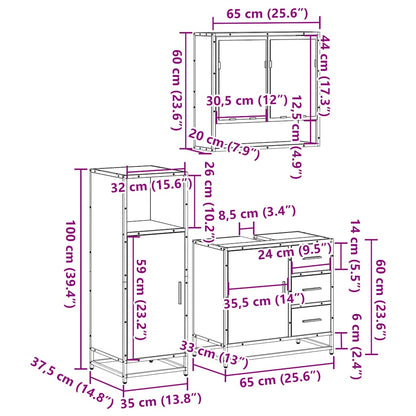 vidaXL 3-tlg. Badmöbel-Set Räuchereiche Holzwerkstoff