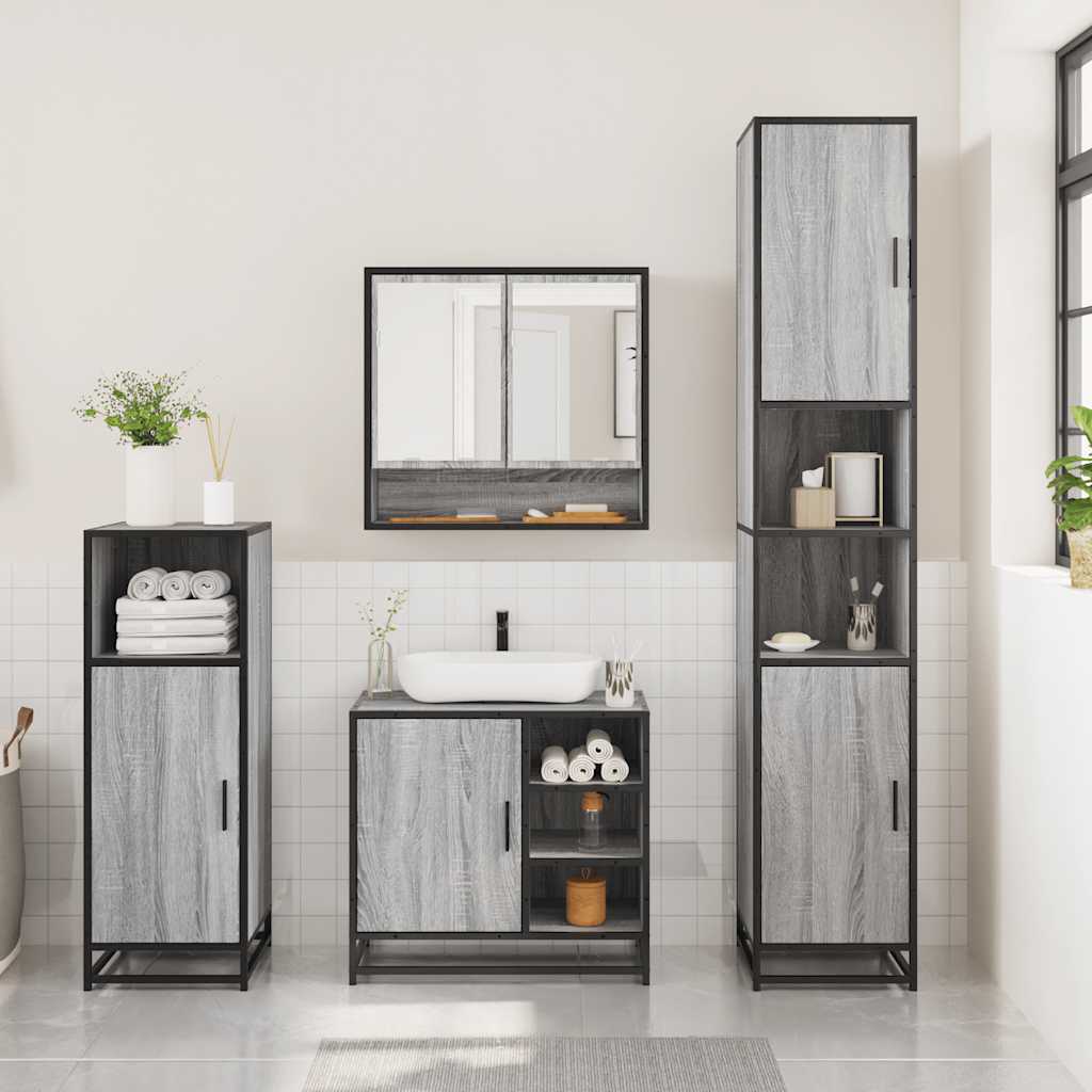vidaXL 3-tlg. Badmöbel-Set Grau Sonoma Holzwerkstoff