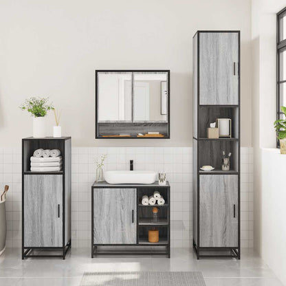 vidaXL 3-tlg. Badmöbel-Set Grau Sonoma Holzwerkstoff