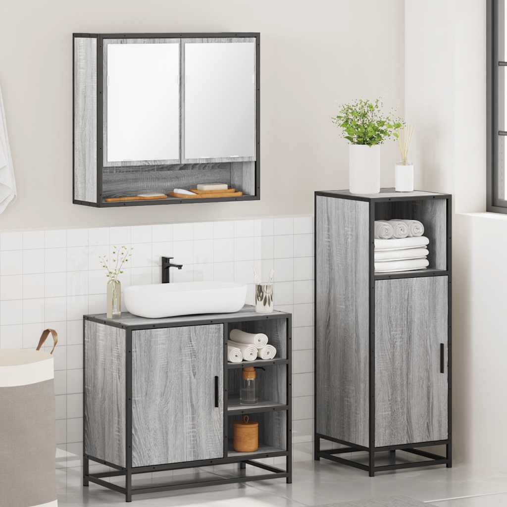vidaXL 3-tlg. Badmöbel-Set Grau Sonoma Holzwerkstoff