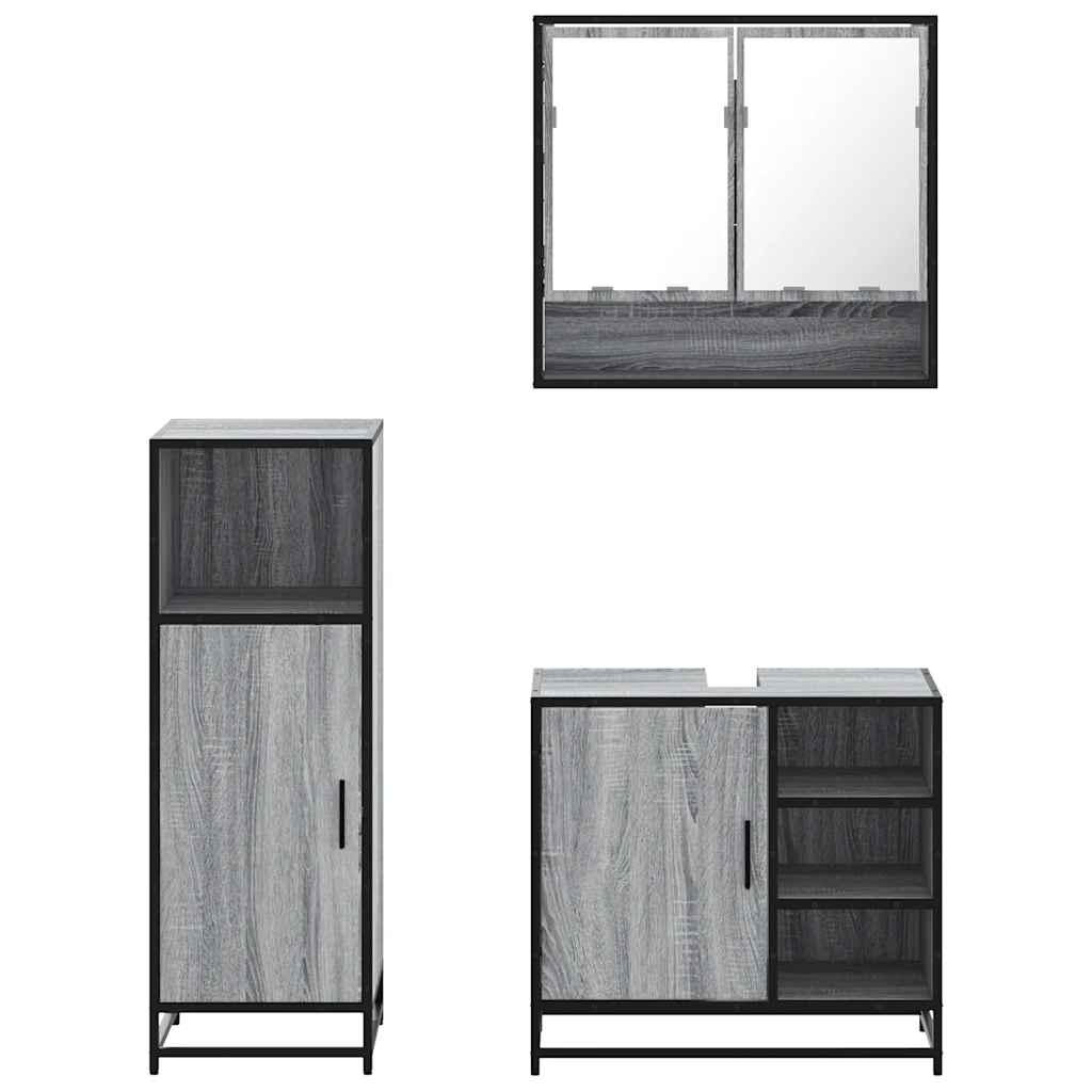 vidaXL 3-tlg. Badmöbel-Set Grau Sonoma Holzwerkstoff
